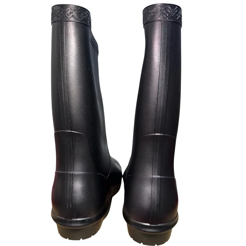 UGG Sienna Matte Rain Boots Black Waterproof Rubber Lamb Lining 1100510 NWB